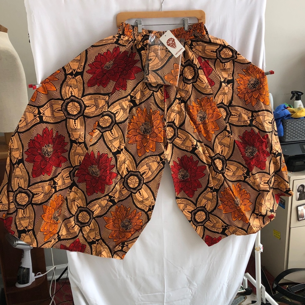 Palazzo Floral Wide Leg Pants in Orange and Brown with Matching Head Wrap.